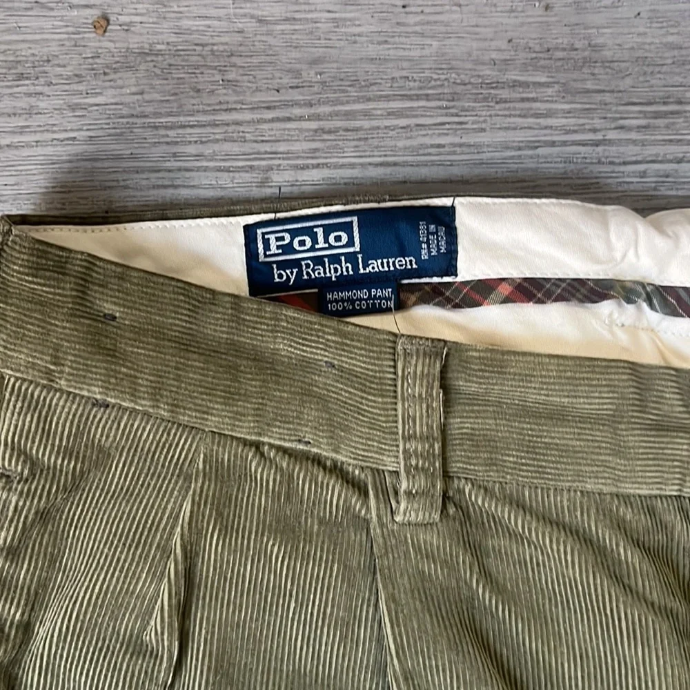 Ralph Lauren Standard Pleated Pant in Rugged Corduroy - Dark Olive
